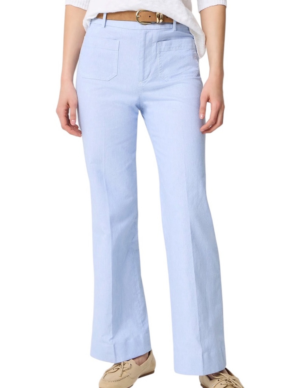 J.Crew Wide Leg Cotton Blend Pants Women Size 28 Blue White Stripe High Rise